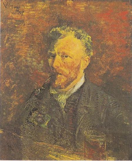 Vincent Van Gogh Self portrait with Pipe and Glass